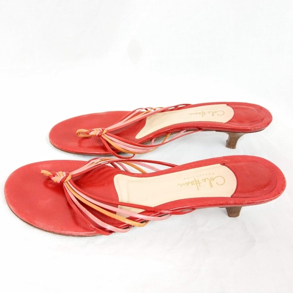 Cole Haan Laced Leather Red Thong Sandals - Picture 5 of 8